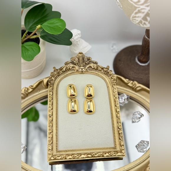 Bold Sculptural Gold Drop Earrings – Stainless Steel, PVD Real Gold Plated - Picture 9 of 12